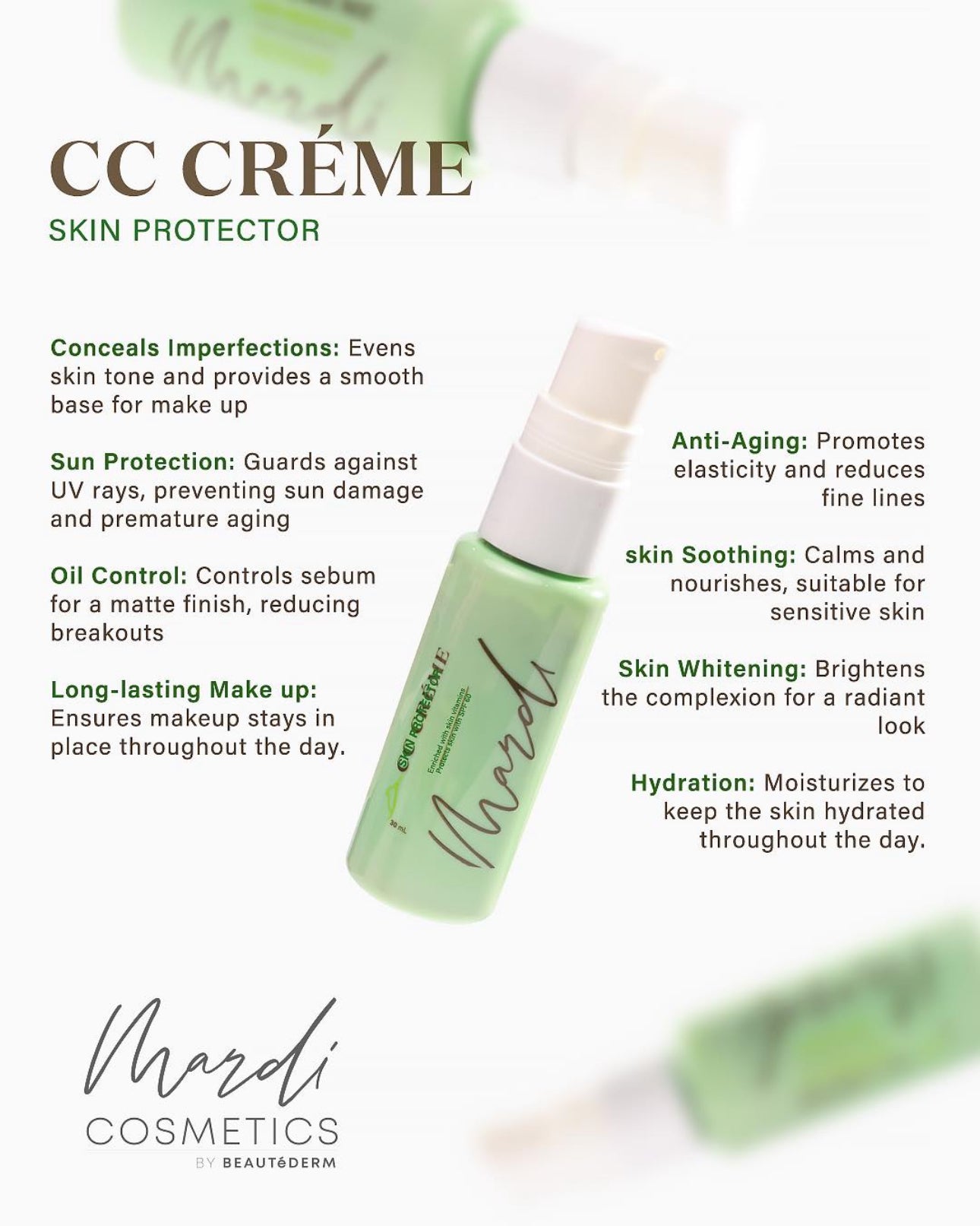 Beautederm CC Cream Refill -WARM Beige plus FREE Foundation Brush